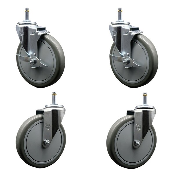 Service Caster 6'' Gray Poly Wheel Swivel 7/16'' Grip Ring Stem Caster Set 2 Brakes, 4PK SCC-GR20S614-PPUB-TLB-716138-2-S-2 - main